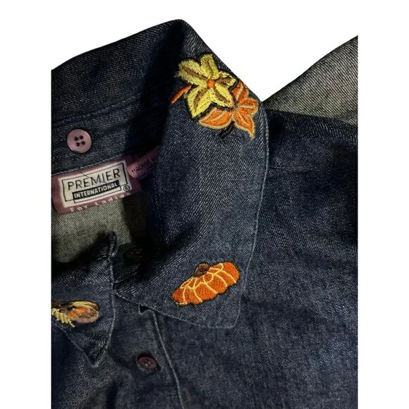 Vintage 90s Premier International Denim Blouse Womens M Removable Collar Pumpkin - Picture 15 of 16